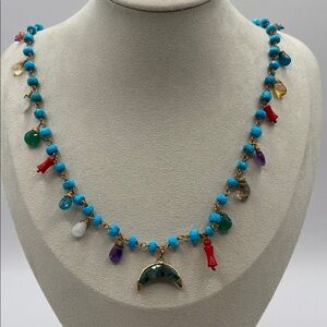 Rarities Sterling Silver Gold Plated Multi Gemstone Charm Necklace Howlite New